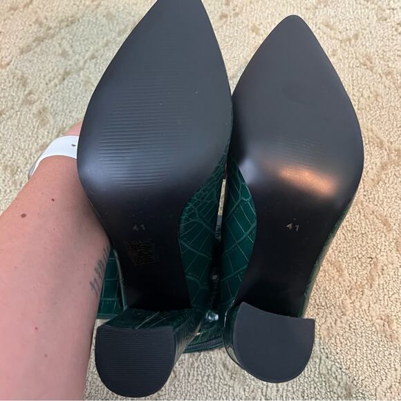 Lishan Women's Green Faux Croc Embossed Side Zip Ankle Boots Size EU41 - Picture 6 of 10